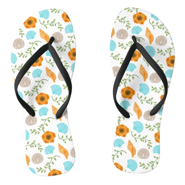 Chanclas Conchas Marinas Caracol Mar Azul Flor Naranja (Plantilla)