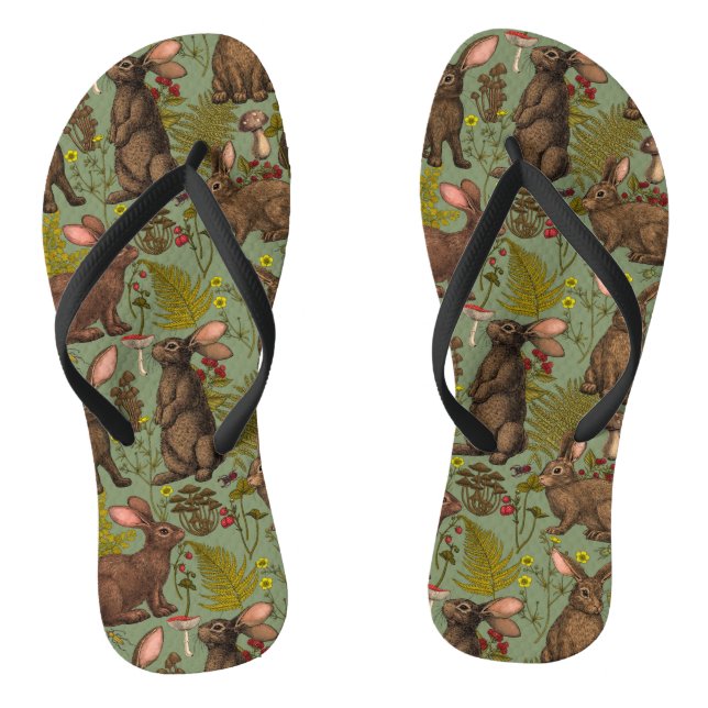 Chanclas Conejos y flora silvestre Flip Flops (Plantilla)