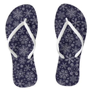 Chanclas Copos de nieve blancos en azul