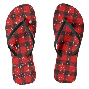 Chanclas Copos de nieve de cuadros escoceses de Navidad de