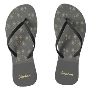 Chanclas Copos de nieve dorados en gris