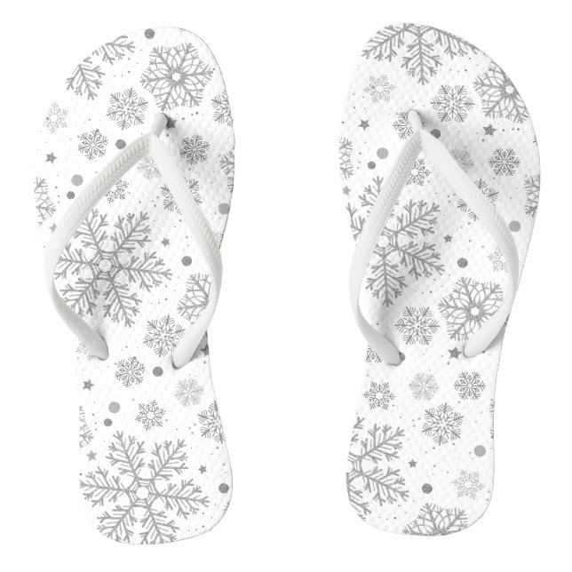 Chanclas Copos de nieve plateados en blanco (Plantilla)