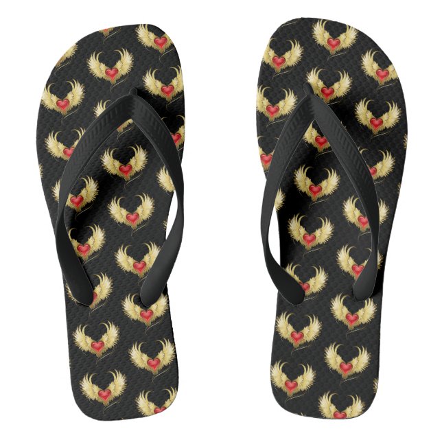 Chanclas Corazón Rojo con Alas Doradas (Plantilla)
