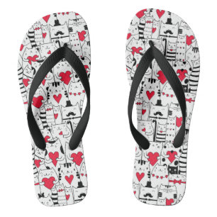 Chanclas Corazón rojo de gato blanco negro