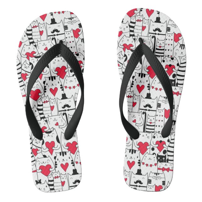 Chanclas Corazón rojo de gato blanco negro (Plantilla)