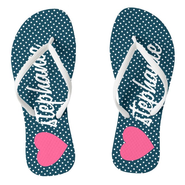 Chanclas Corazón rosado con puntos polacos y nombre de moda (Plantilla)