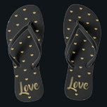 Chanclas Corazones de amor de oro y negro<br><div class="desc">Muy de moda y muy moda,  tratate a ti mismo o a alguien especial de este corazón negro y dorado de amor voltear flops.</div>