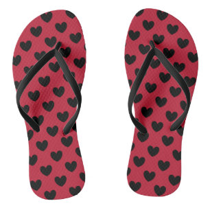 Chanclas Corazones de lunares negros sobre rojo