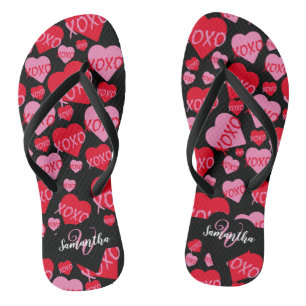 Chanclas Corazones de patrón XOXO Amor Rojo Rosa Negro Mono