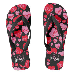 Chanclas Corazones de patrón XOXO Love Groom Monograma negr