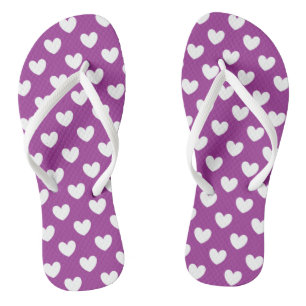 Chanclas Corazones de polka blanco sobre morado Cactus Flor