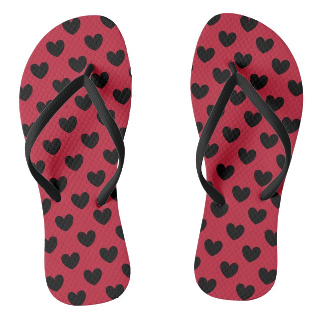 Chanclas Corazones de polka negra en rojo (Plantilla)