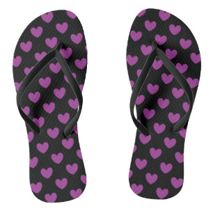 Chanclas Corazones de polka púrpura en negro