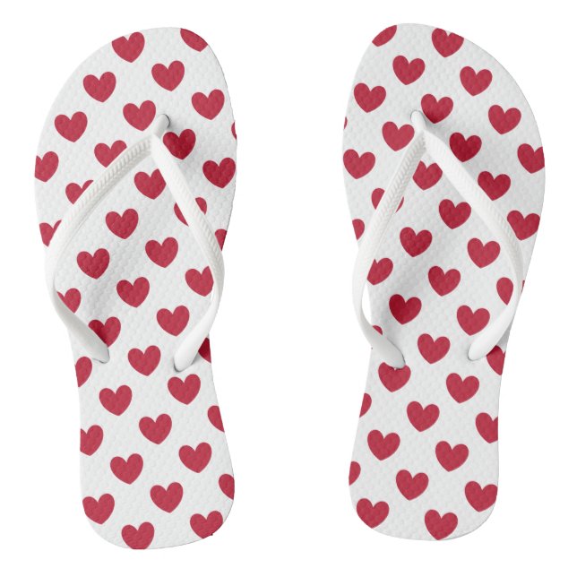 Chanclas Corazones de polka roja en blanco (Plantilla)