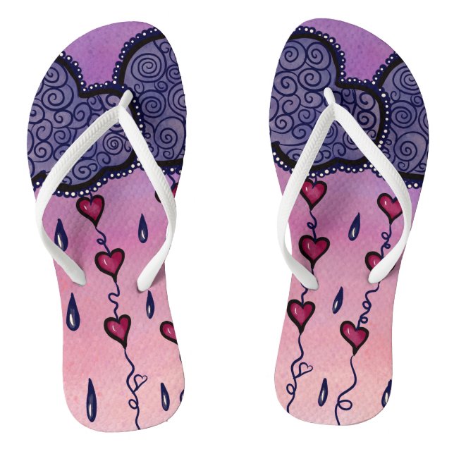 Chanclas Corazones lindos y gotas de lluvia (Plantilla)