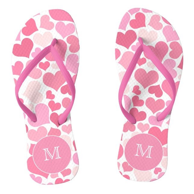Chanclas Corazones rosadas Monograma Flip Flops (Plantilla)