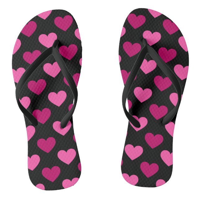 Chanclas Corazones rosados románticos en patrón negro (Plantilla)