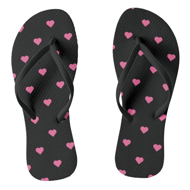 Chanclas Corazones rosas sobre negro (Plantilla)