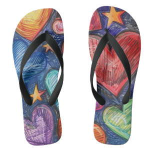 Chanclas Corazones y estrellas dibujados a mano