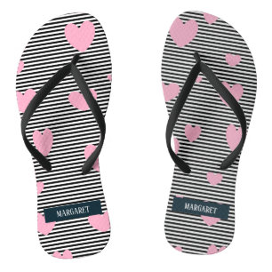 Chanclas Corazones y rayas rosadas personalizadas