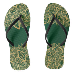 Chanclas Cordón de oro de la hoja en fondo verde