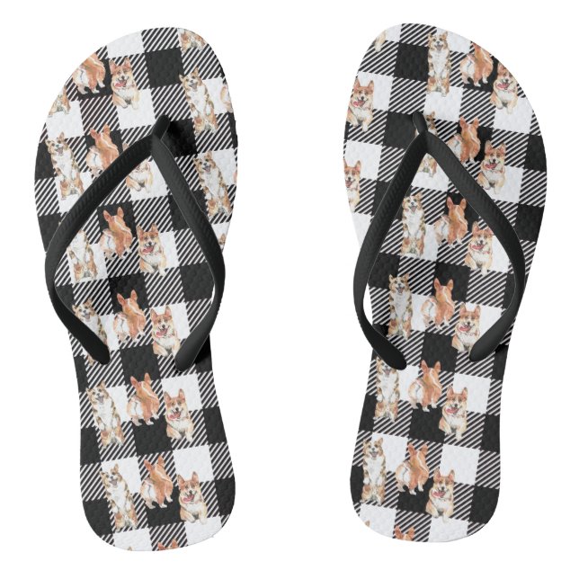 Chanclas Corgi de Plaid Búfalo Acuarela  (Plantilla)