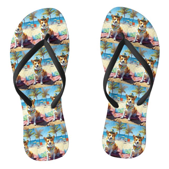 Chanclas Corgi on Beach, regalo de verano para los amantes  (Plantilla)