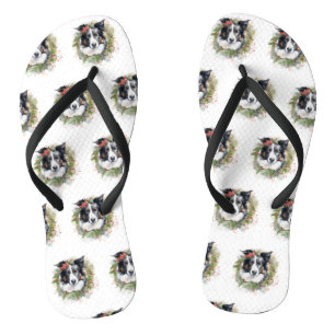 Chanclas Corona de Navidad de Border Collie Perro Festivo