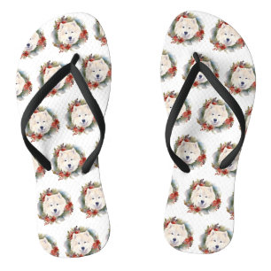 Chanclas Corona Navideña de Samoyedo Perro Festivo