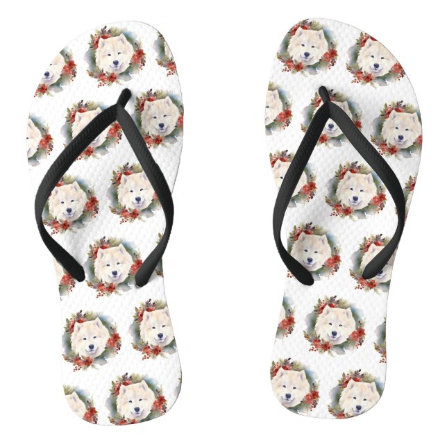 Chanclas Corona Navideña de Samoyedo Perro Festivo (Plantilla)
