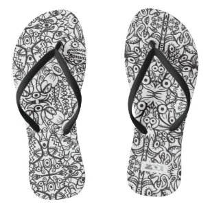 Chanclas Creaturas de arte de Doodle Impares en un diseño 
