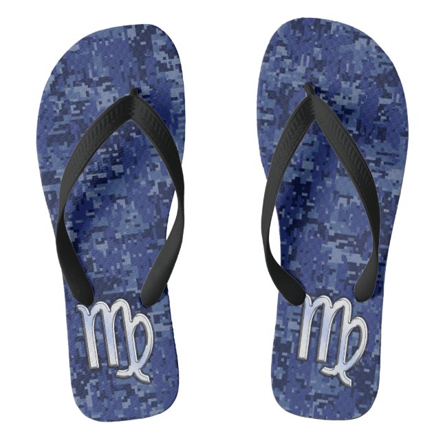 Chanclas Cromo como Rótulo Virgo Zodiac en Camo Digital Azu (Plantilla)