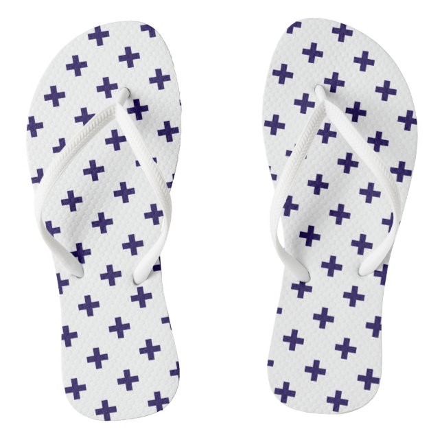 Chanclas Cruces de polka azul marino sobre blanco (Plantilla)
