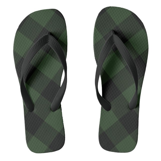 Chanclas Cuadro de Búfalo Rústico Verde Celta Negro (Plantilla)