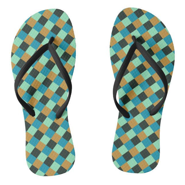 Chanclas Cuadros de Carbón Ocre Verde Azul (Plantilla)