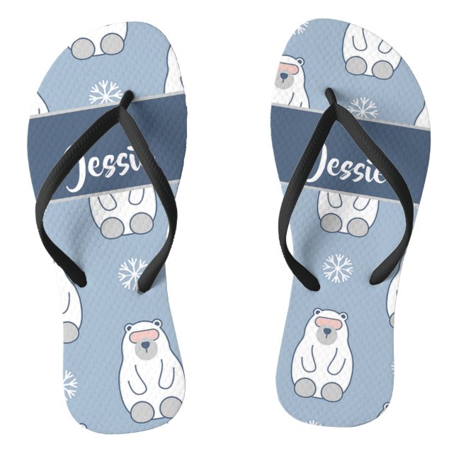 Chanclas Custom name polar bears on blue (Plantilla)