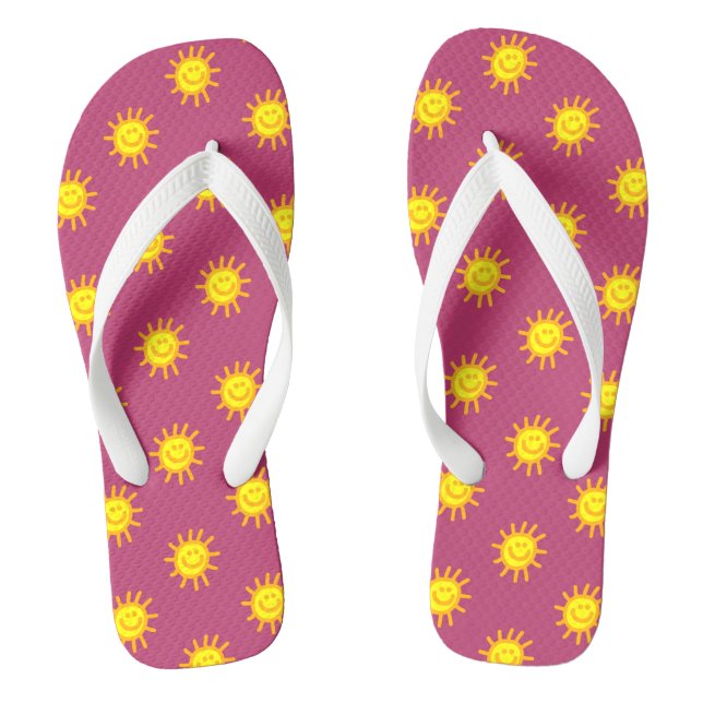 Chanclas Cute Beach Vacaciones Happy Face Sun Pink Yellow (Plantilla)