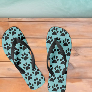 Chanclas Cute Black Dog Paw Impresiones Patrón Diversión Mo