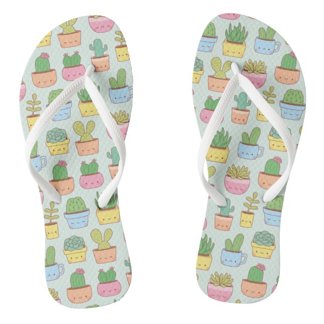 Chanclas Cute Cacti Suculentas Plantas Patrón Doodles (Plantilla)