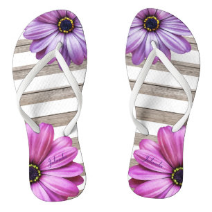 Chanclas Cute Daisies Madera franjas blancas Añadir nombre