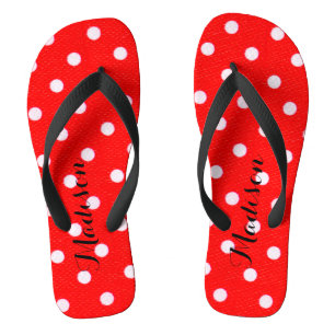 Chanclas Cute de puntos de Polka Rojo monograma Flip Flops
