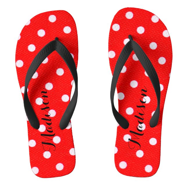 Chanclas Cute de puntos de Polka Rojo monograma Flip Flops (Plantilla)