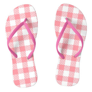 Chanclas Cute Girly Pink White Gingham Plaid