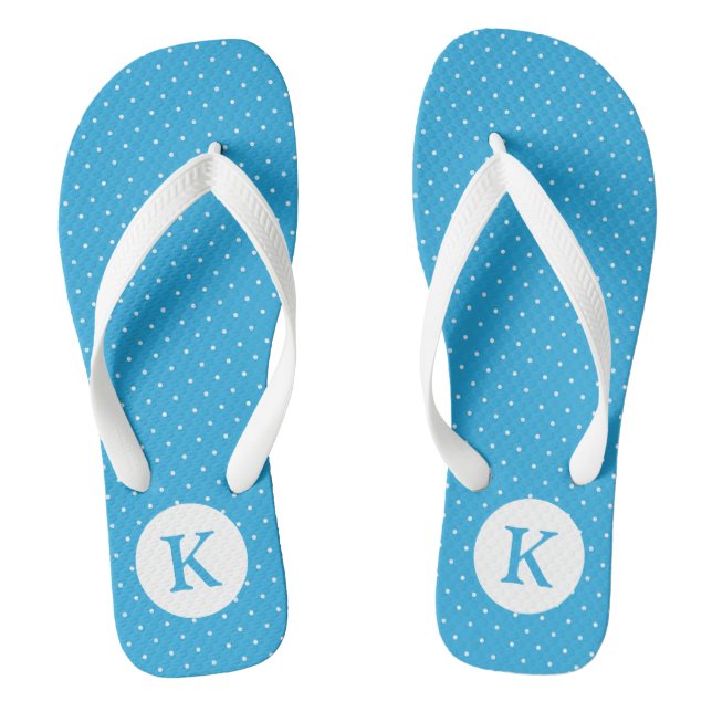 Chanclas Cute Light Blue Polka Dot Pattern Monogram (Plantilla)