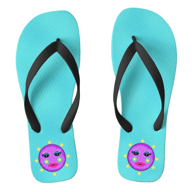 Chanclas Cute Purple Moon Face Lilos rosados Estrellas Amar (Plantilla)