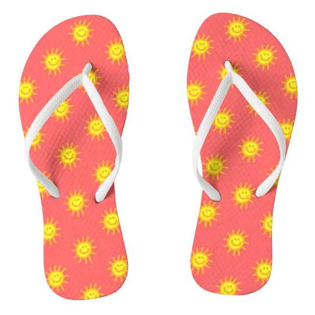 Chanclas Cuto Whimsical Happy Face Sun Coral (Plantilla)
