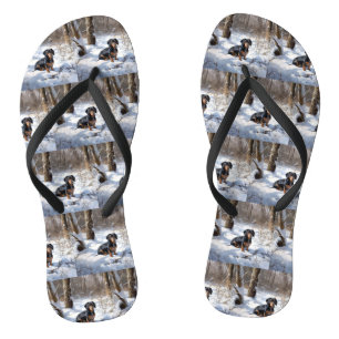 Chanclas Dachshund Deja que nieve Navidad