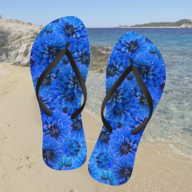 Chanclas Dahlias en azul real - diseño floral, (Subido por el creador)