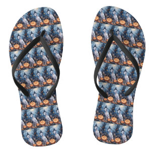 Chanclas Dalmación de Halloween con calabazas aterradoras