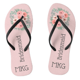 Chanclas Damas de honor florales rosadas con monograma